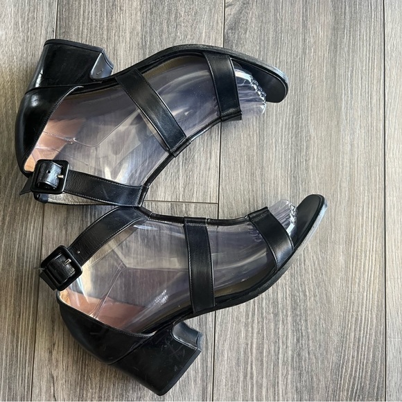 Yves Saint Laurent Italy YSL Black leather Strappy Sandals vintage block heel 7 - Picture 8 of 14